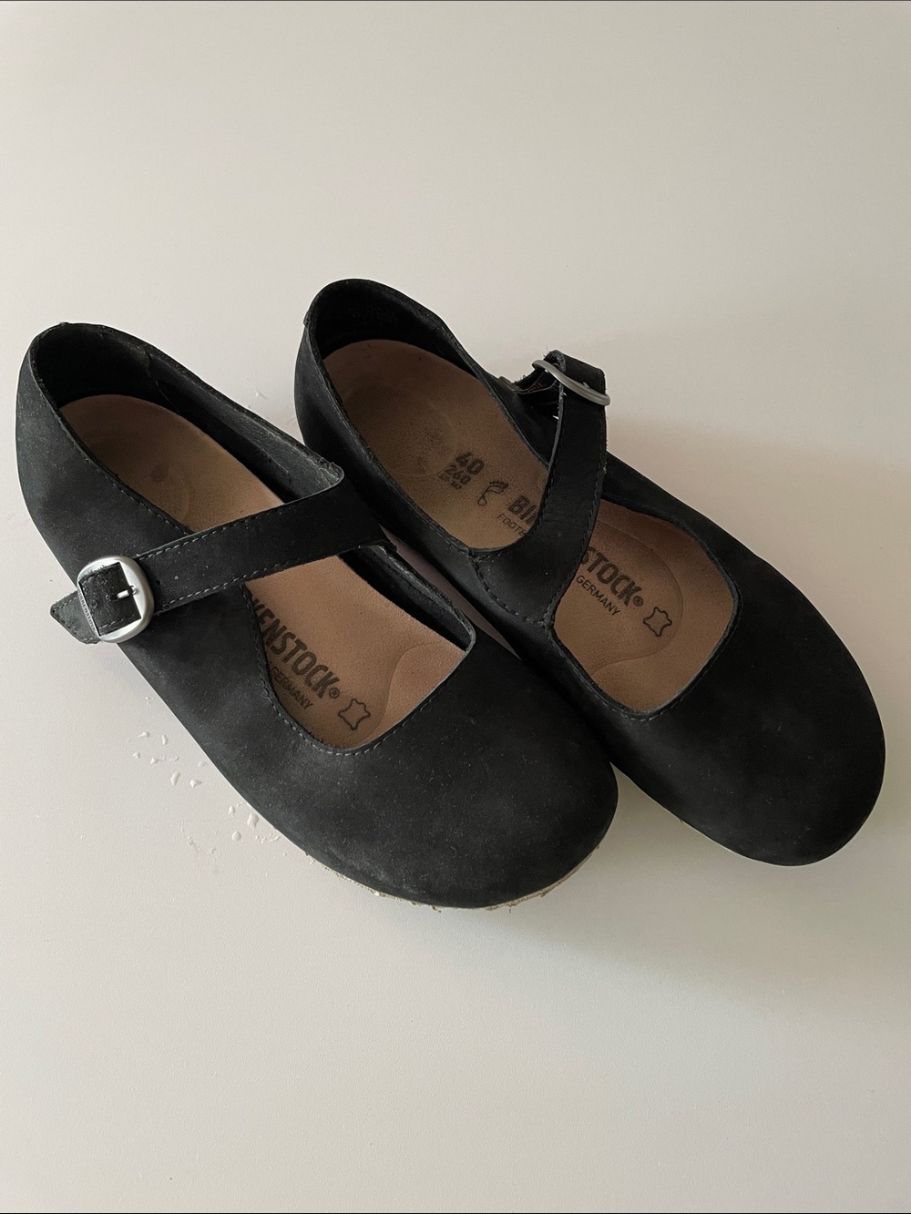 Birkenstock Tracy Black Nubuck Mary Jane Strap Flats size 40 wide